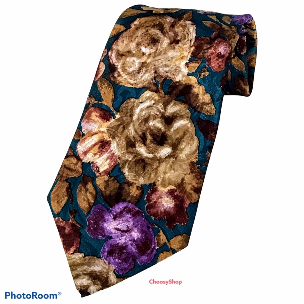 Purple Floral Tie Van HEUSEN Polyester Tan Teal